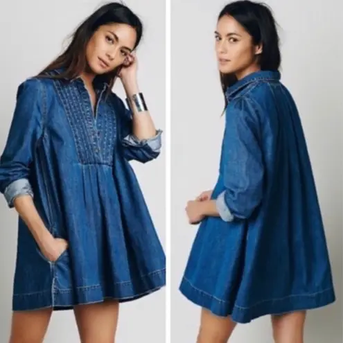 Free People  Baby Blues Denim Tunic in Robins Blue Dress Western Small