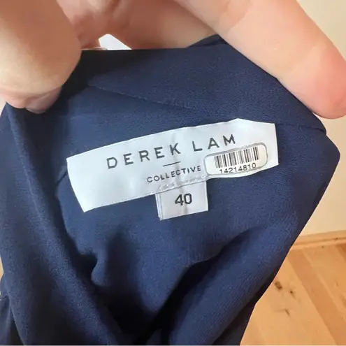 Derek Lam Collective navy blue chiffon long sleeve neck tie blouse 40 / US 4