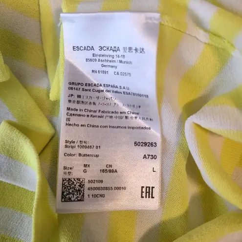 Escada Sport Pull Over Long Sleeve Lightweight Knit Striped Yellow White Large