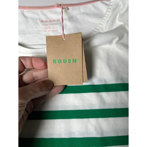 Boden NWT Long Sleeve Breton Stripe Top White Green Cotton US 8 UK 12