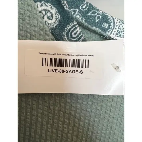 NWT Ces‎ Femme textured tank with paisley ruffle sleeve Small Green - Image 5