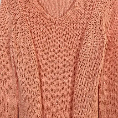 Chico's  V-Neck Sequin Orange Open Knit Sweater Size M