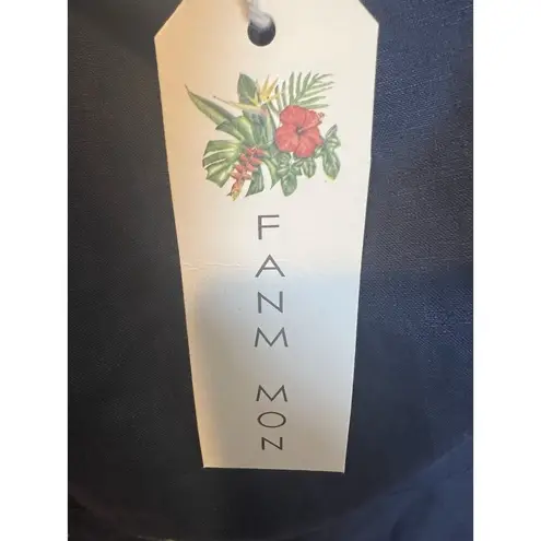 Fanm Mon Flame Size XL Mini Linen One Sleeve Ruffle Hem Floral Embroidery Dress Blue