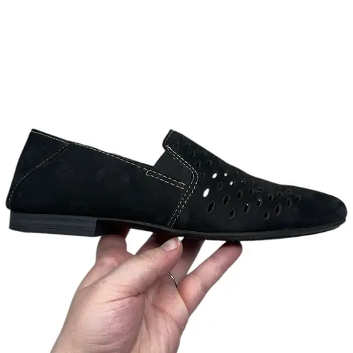Earth Origins Black Perforated Suede Loafers Womens Size 7.5 Rocco Slip-on Flats