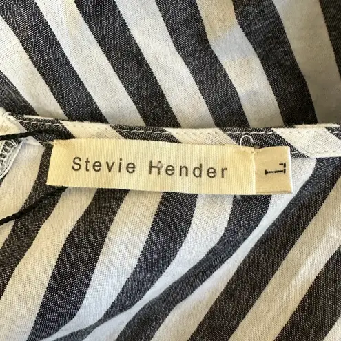 Stevie Hender Dress Womens M White Gray Striped Cotton Embroidered Cottagecore