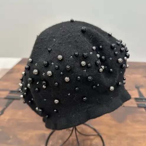 Epoch Hats Women's Black Wool Beret Embellished Pearls Beads Old Money