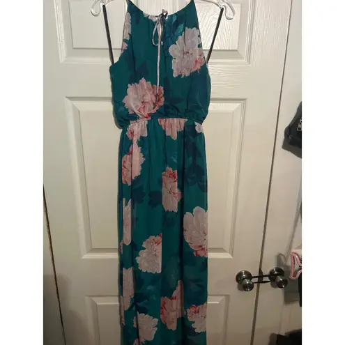 Sweet Storm Maxi Dress Green Pink Floral Sleeveless Flowy Summer Dress S