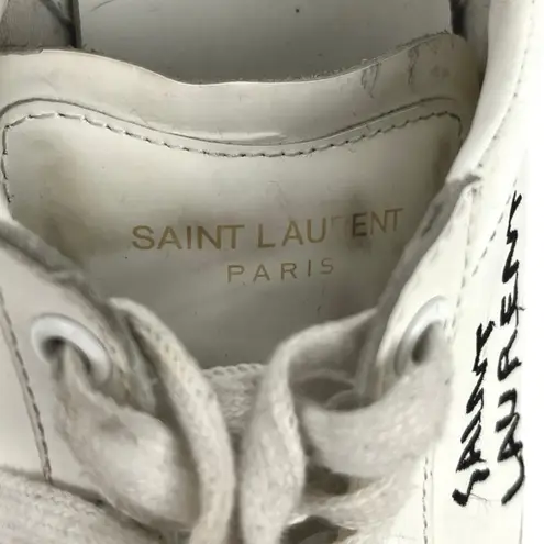 Saint Laurent  Court Classic White Canvas Leather Logo Low Top Sneakers Shoes 36