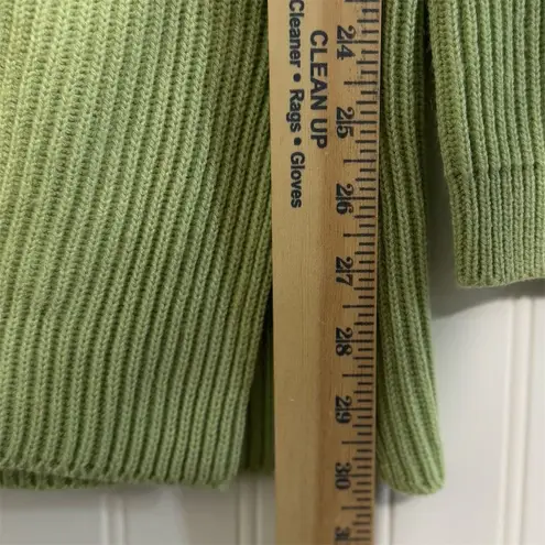 Yarnworks M Cardigan Sweater Rib Knit Lime Green V-Neck Pockets 100% Acrylic