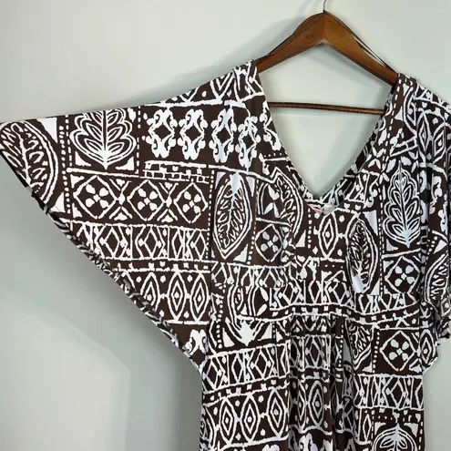 Tori Richard Tori Richards Honolulu Dress Medium Brown White Printed Maxi Flutter Sleeveless - Image 2