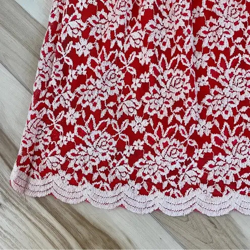aina be Red & White Strapless Sweat Heart Dress With Floral Lace Details Size S