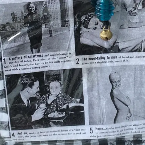 Vintage JUNKBAG™ Kat Newman Designs Novelty Tote Black & White Check, Waterproof