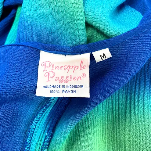 Pineapple Passion Womens M Maxi Dress Gauzy Abstract Beachy Summer Tropical Blue Size M