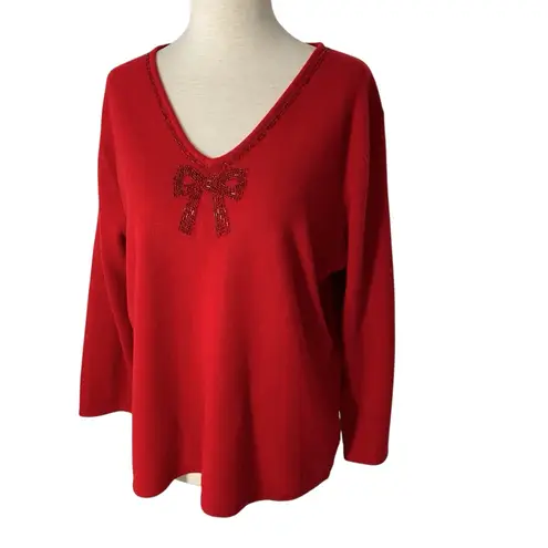 Norton Mcnaughton VINTAGE Beaded Christmas Bow Sweater