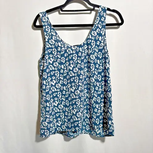 Equipment Femme 100% Silk Blue Tank Leopard Print Cami Camisole Blouse Top Small