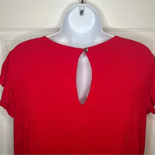 Evelyn Flutter Sleeve Casual Cherry Red Ruffle Tiered Mini Dress Has Pockets L Red Size L