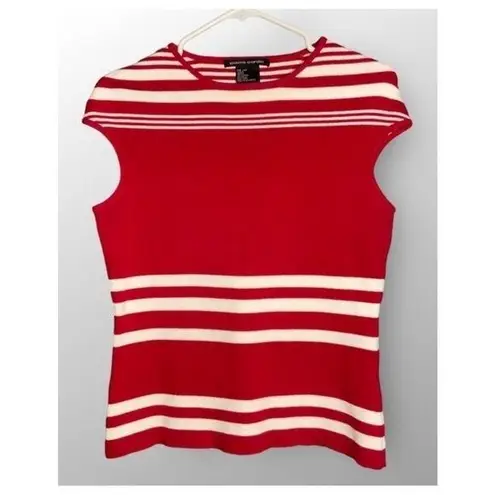 Pierre Cardin Vintage Red-White Stripe Sleeveless Round Neck Sweater Knit Top L