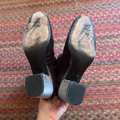 Free People  GREY VELVET BOOTIES CHUNKY HEEL ZIP UP ANKLE