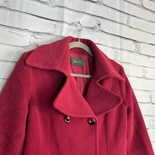Vintage SOL Red Baby Alpaca Wool Pea Coat Black Buttons Fitted Preppy M Chic 90s Size M