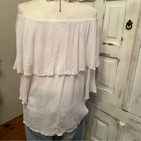 Cha Cha Vente White Off Shoulder Layered Ruffle Blouse Boho Cottagecore Large
