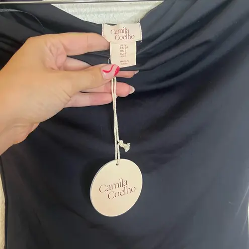 Camila Coelho Bodysuit Womens SMALL Black Draped Off Shoulder Elegant Chic NEW