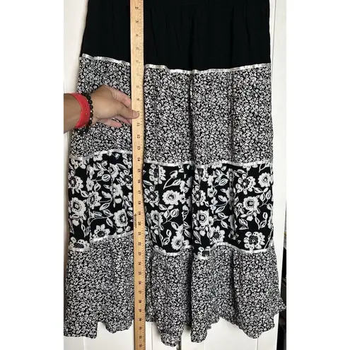 Cathy Daniels Cathy Daniel Women's Boho Long black white floral Tiered Midi Flowy Skirt Large