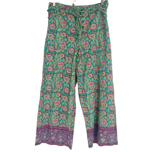 Sundance Womens Bangla Road Beachy Cotton Voile Paisley Print Wide Leg Pants M Green Size M