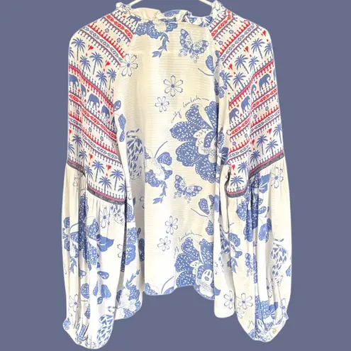 Like New Anthropologie Emily Lovelock Emma Top Medium Floral Elephant Palm Tree