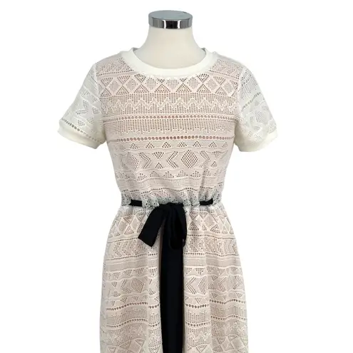HD in Paris Anthropologie Cecily Lace Dress White with Black Tie Belt Size Small