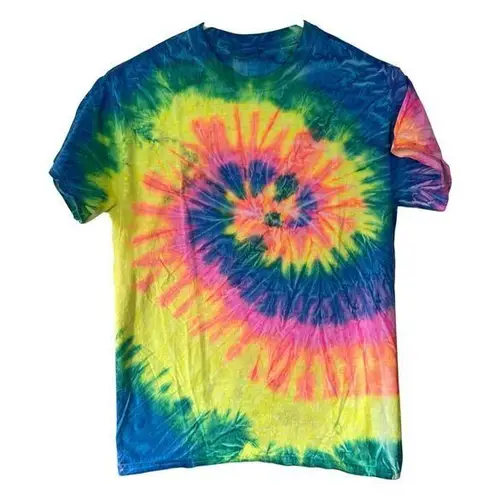 Colortone Tie Dye Tee S Vibrant Neon Rainbow Short Sleeve Casual Womens Tshirt