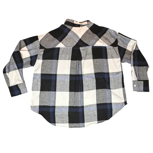 Life Flannel Women Large Black White Blue Buffalo Check Lightweight Button Shirt