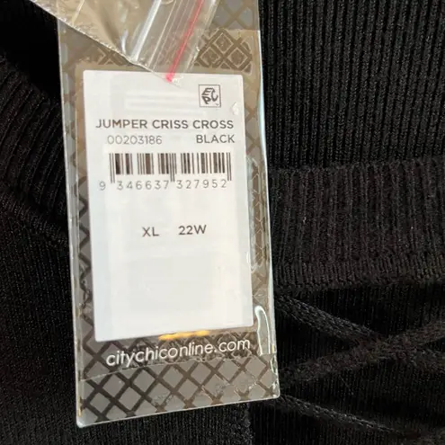 City Chic Sweater Black Criss Cross Long Sleeves Knit Sz 22 (XL) NWT