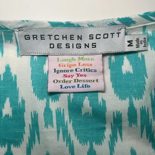 Gretchen Scott Teal White Ikat Cotton Coverup Dress Medium
