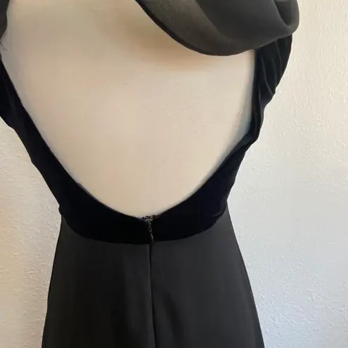Rhapsody Vintage 90’s Solid Black Velvet Cowl Back Full Length Formal Dress
