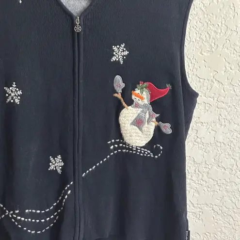 Woolrich  Womens Black Snowman Snowflake Zip Up Vest Sweater Size Large
