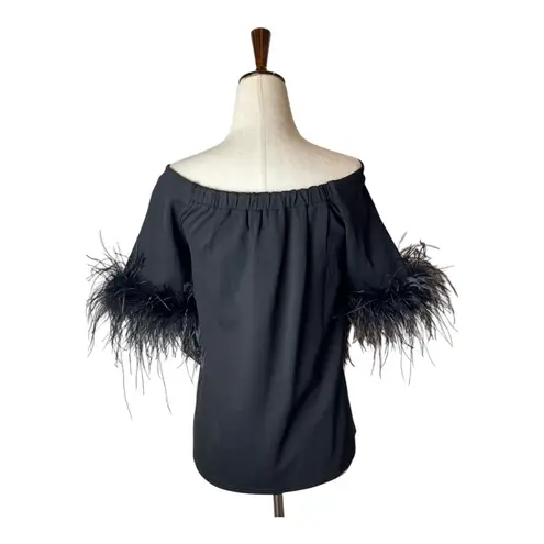 Tuckernuck Shirt Women XS Black Feather Miranda Off The Shoulder Blouse NWT