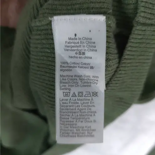 J.Crew Sweater Womens L Green Ruffle Sleeve Cotton Ribbed Knit Classic Fit Size L