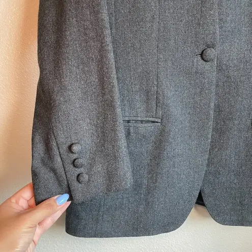 Liz Claiborne  Vtg Women 100 %  Wool Blazer Jacket Shoulder Pads Gray One Button