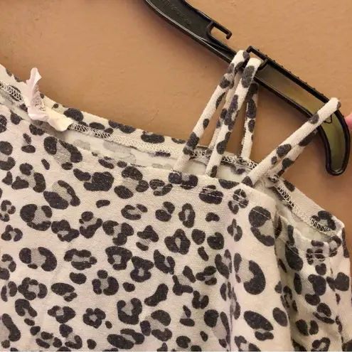 Bini Cheetah Print Strappy Off Shoulder Knit Top Grey Medium Gray