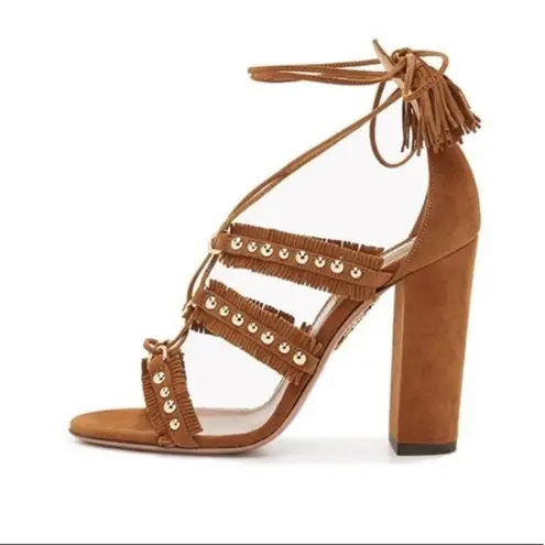 Aquazzura tulum studded lace up heels Gold Size 5