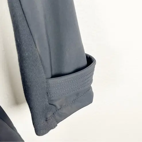 Avanti Dark Gray Belted Front Zipper Knit Side Panels Trench Coat, Size Medium