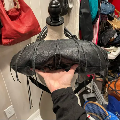 Botkier 90s-Y2K Botiker NY oversized black pebbled leather half moon tassel hobo bag big