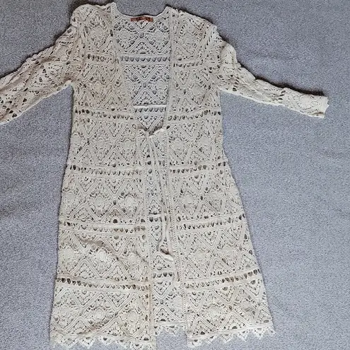 Belldini Chochet Cardigan Boho Coverup Tan Long Sleeve Size S