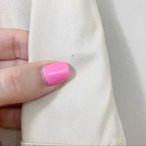 BKE Faux Leather Laser Cut Cream Cropped Open Draped Jacket