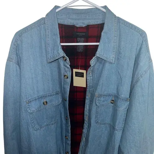 Covington Vintage Denim button down, plaid lined top shacket - NWT