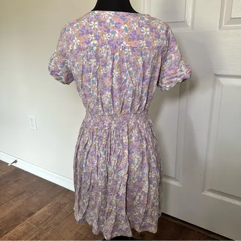 Hesperus Pink and Purple Floral Short Sleeve V-Neck Mini Sundress