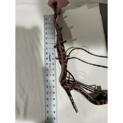 Womans Azalea Wang Leopard Print Strappy Lace Up Gladiator Sandal 7 M Heel