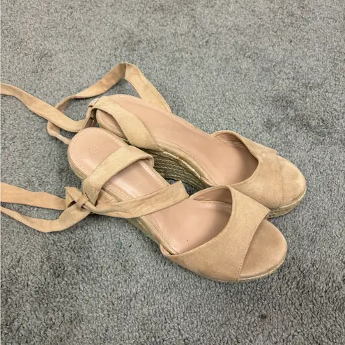 Seraih Womens Lace up Platform Wedge Sandals Heels Size 8.5 4” Wedge Tan - Image 7