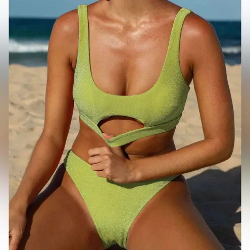 Berlook Light Green Lurex Cut Out Bikini With M top & S Bottom Size undefined