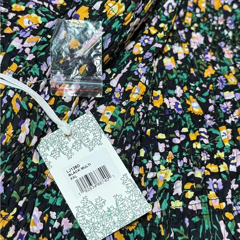 Tuckernuck Hyacinth House Samantha Midi Dress XXL NWT Black Multi Floral Smocked Cotton